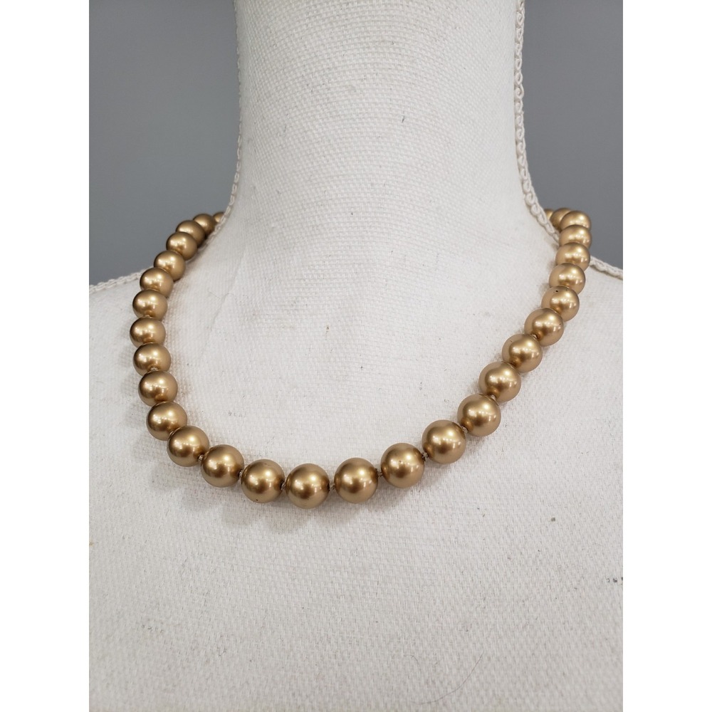 Carolee Gold toned faux pearl necklace 19.5" chunky 80s statement ball glam